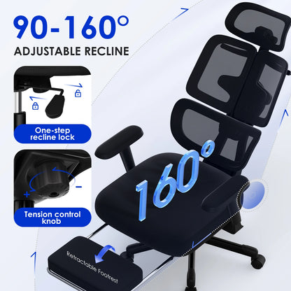 AUTHMIC Premium Ergonomic Office Chair with 6D Adjustable Armrests, 3D Headrest, 3-Zone Backrest, 200kg Capacity, Reclining 90°-160°