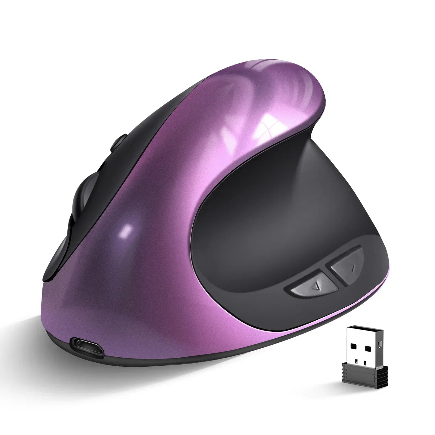 Mouse vertical ergonomic wireless reîncărcabil BTS-908, foarte popular, cu receptor USB 2.4G, DPI reglabil 1600 și 6 butoane