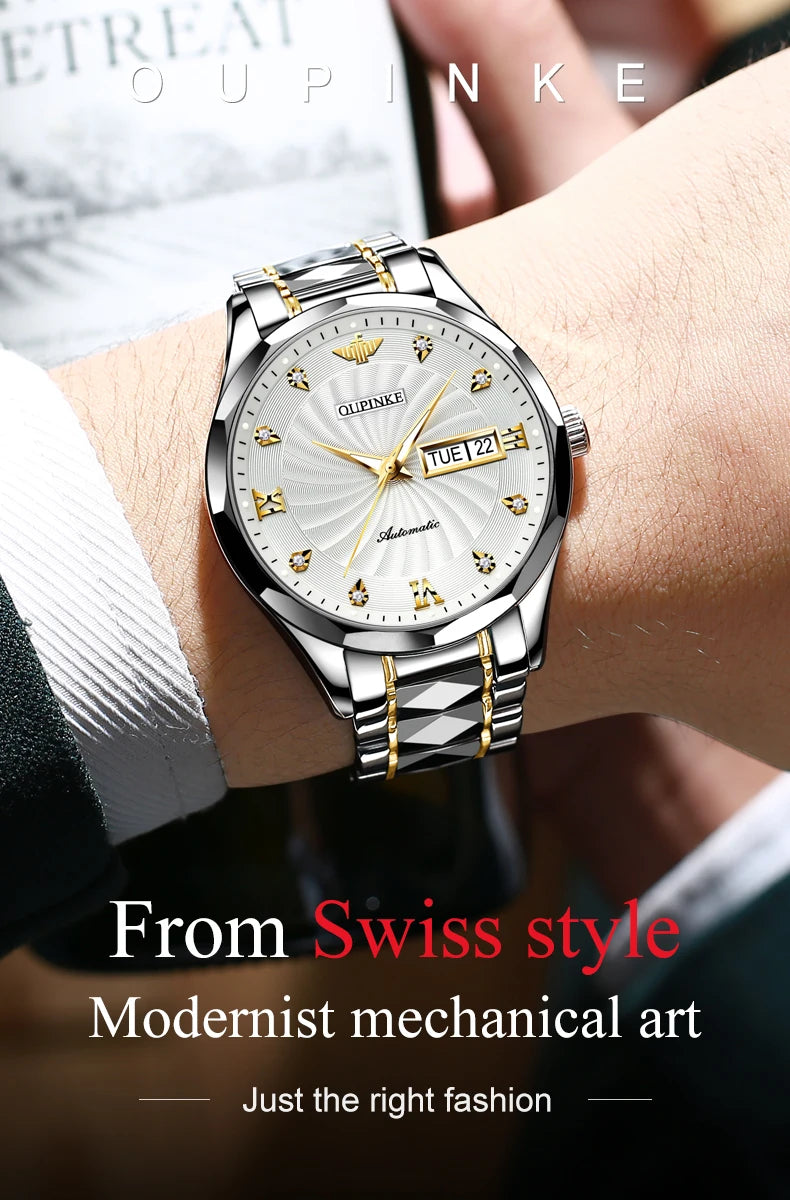 OUPINKE 3169 Japan Movement Men's Watch Classic Luxury Men's Watches Tungsten Steel Strap Man Wristwatch
