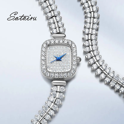 Sotoiru Square Luxury Diamond Watch For Women Silver Quartz Wristwatch Bling Bling Jewelry Zircon Wrap Watches Female Clock 2026