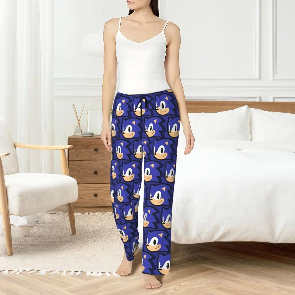 Custom Women Soniced Pajama Pants Printed Hedgehog Game Sleep Sleepwear Bottoms with Pockets