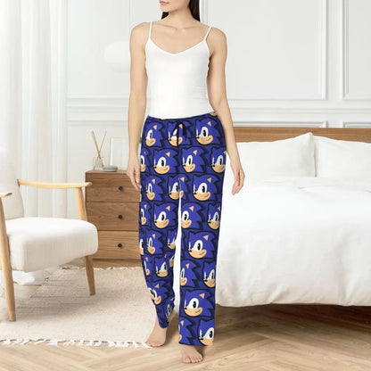 Custom Women Soniced Pajama Pants Printed Hedgehog Game Sleep Sleepwear Bottoms with Pockets