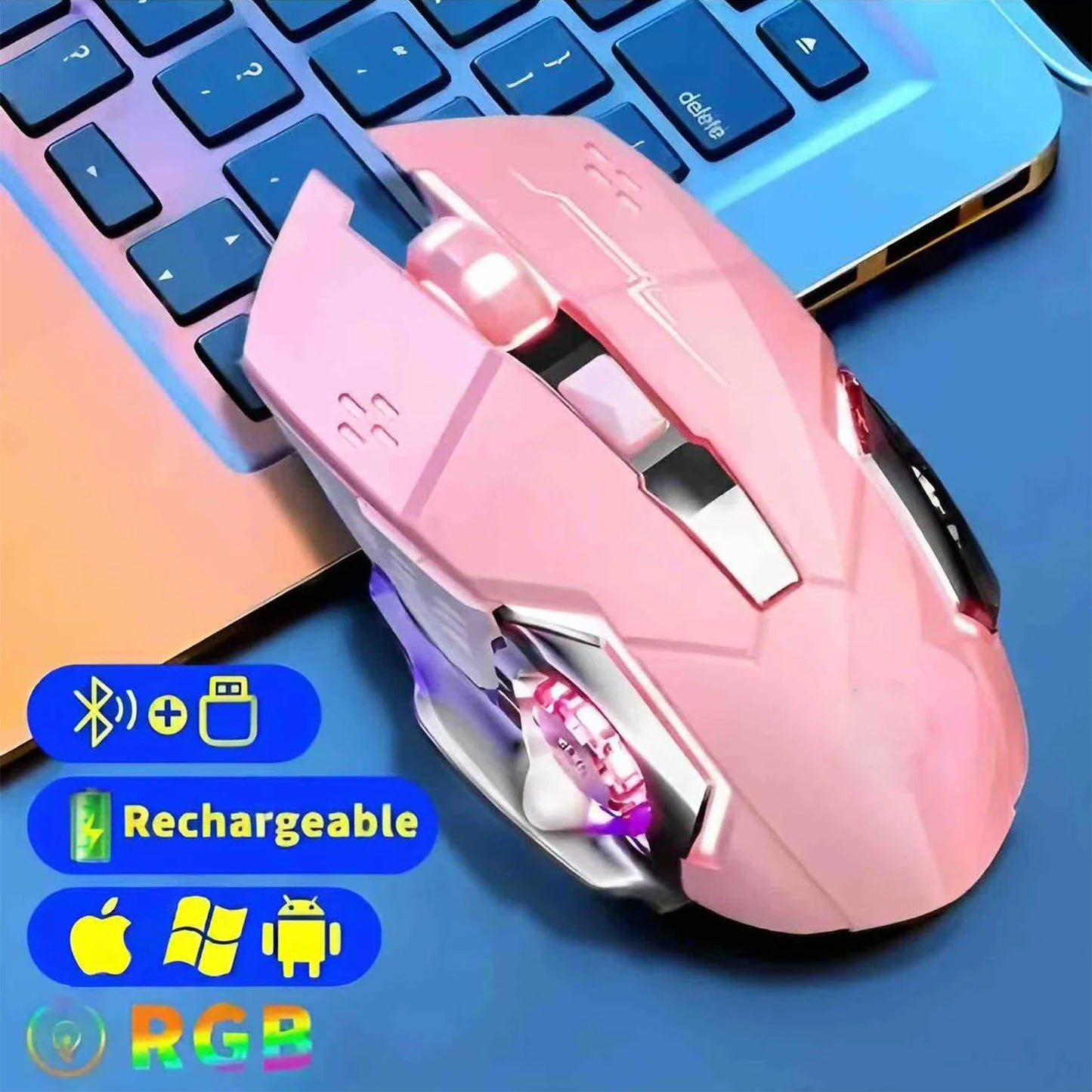Bluetooth Mouse Gaming Computer Rechargeable Wireless Mouse USB Mechanical E-Sports Backlight PC Gamer Mouse for Computer