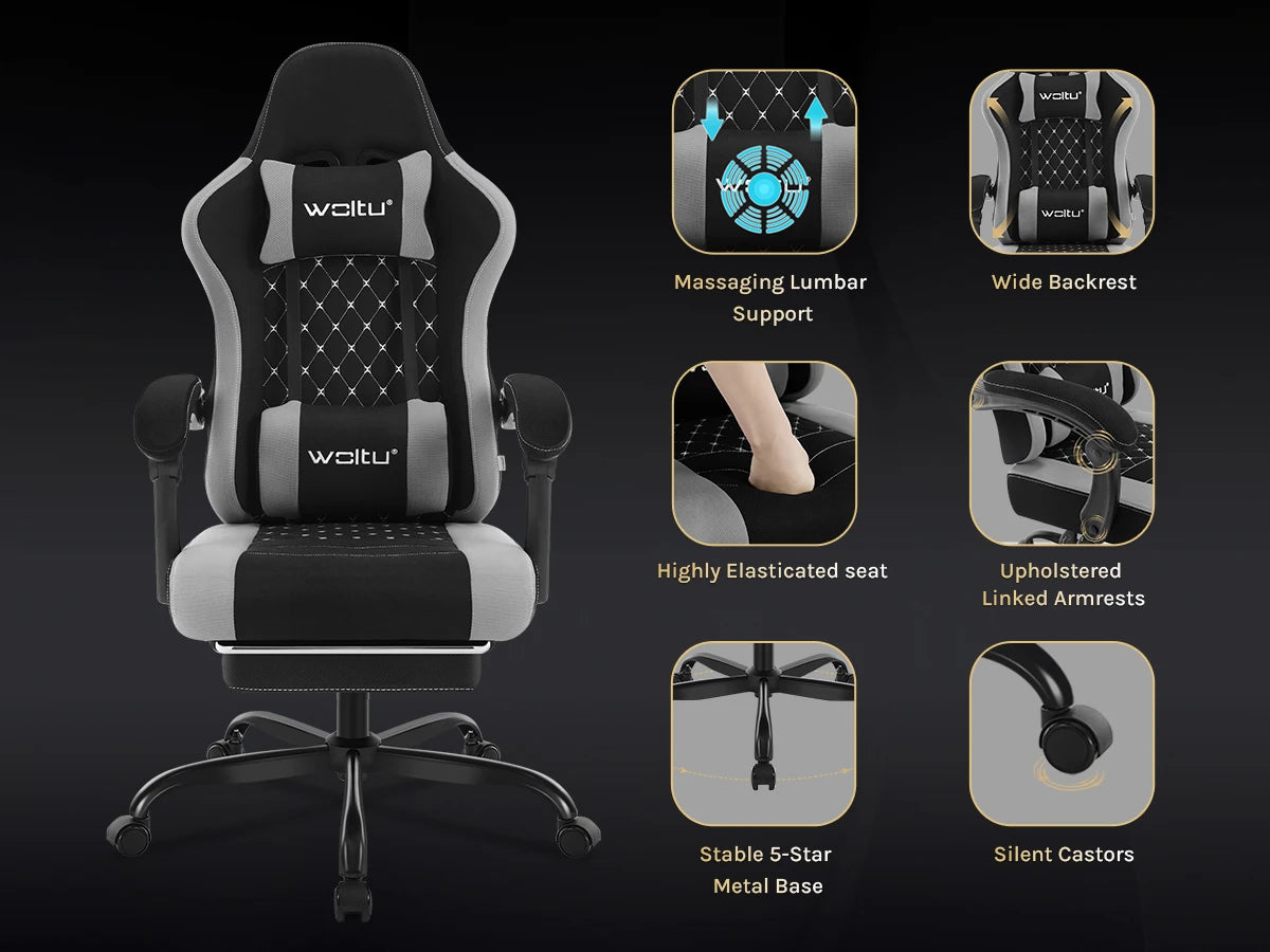 WOLTU Swivel Computer Chair with Massage Function Ergonomic Office Chair with Pillow & Footrest Height Adjustable Gaming Chair