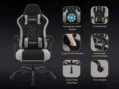 WOLTU Swivel Computer Chair with Massage Function Ergonomic Office Chair with Pillow & Footrest Height Adjustable Gaming Chair