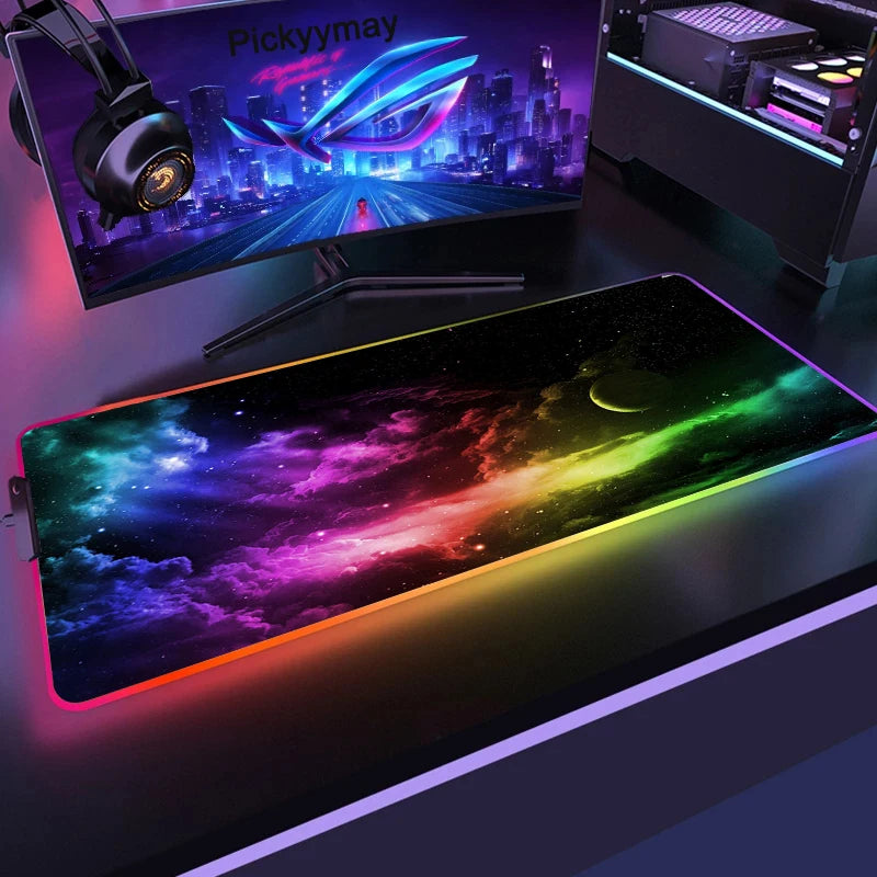 Velká RGB herní podložka pod myš, LED podložka pod myš pro hráče, podložka na stůl k PC, RGB podložka pod klávesnici XXL 90x40cm