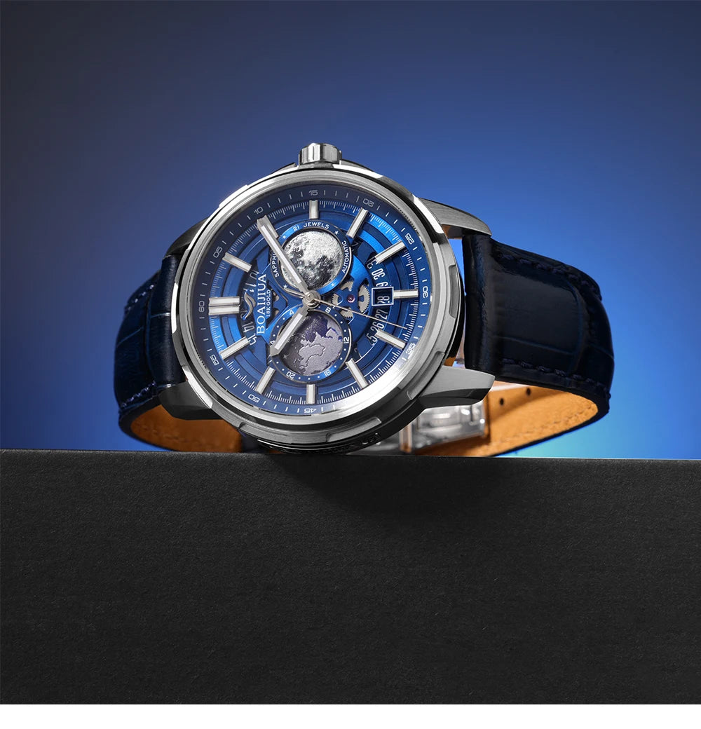 BORIAGE(BOAIJIUA) vollautomatische mechanische Herrenuhr mit Originaldesign, wasserdichte leuchtende mechanische Armbanduhr