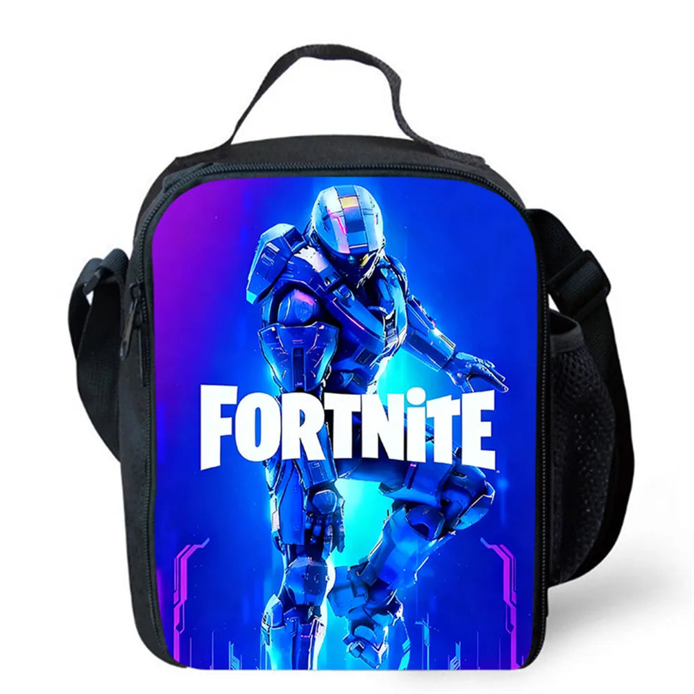 Cartoon FORTNITE Insulated Cooler Lunch Bag, Cute Portable Lightweight Picnic Bag for Boys & Girls Ages 5-10, Kids Daily Food Bag