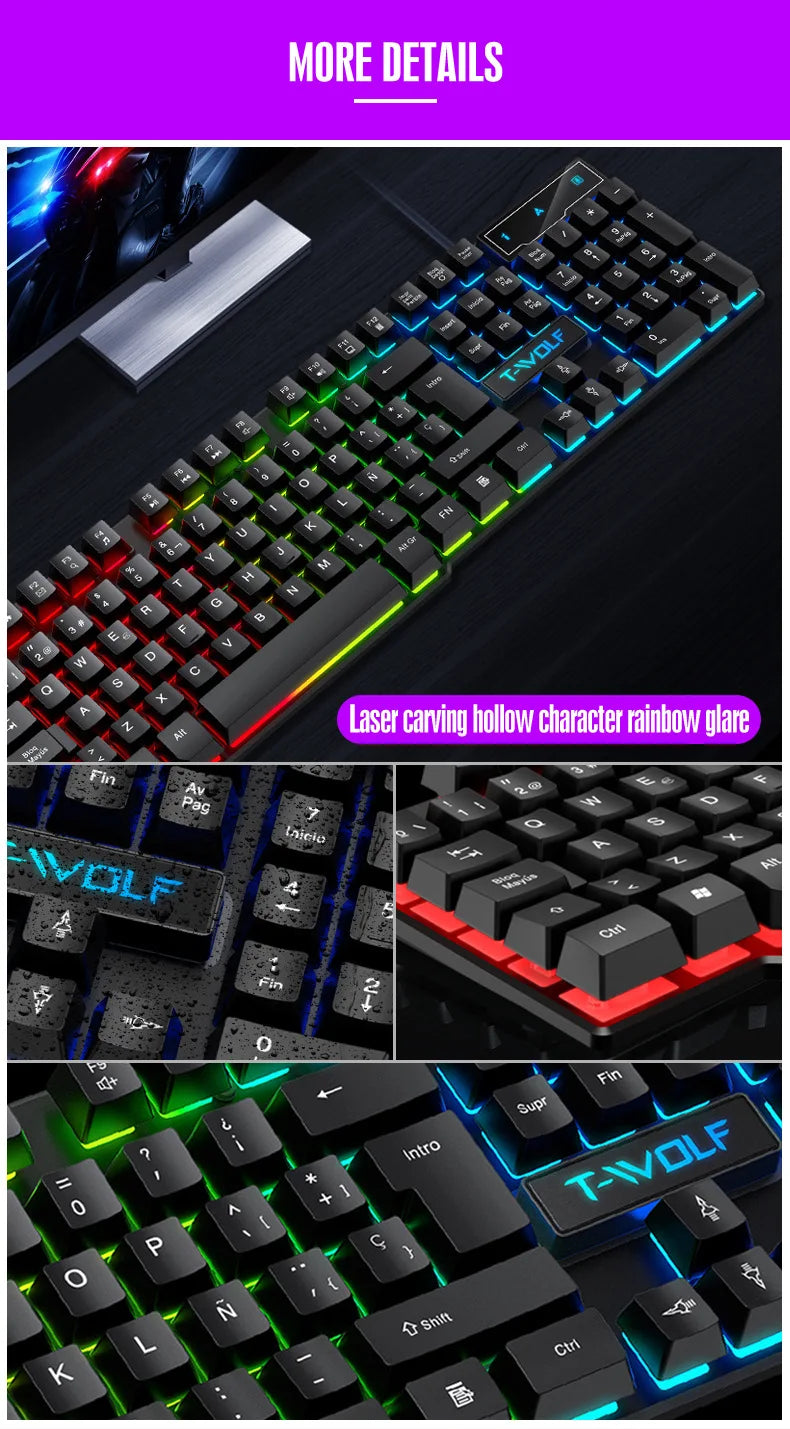 Mechanisches Gaming-Keyboard mit heller RGB-Hintergrundbeleuchtung, kabelgebundene USB-Tastatur für Büro und Zuhause, Medientasten, Russisch, Spanisch, Arabisch, Englisch