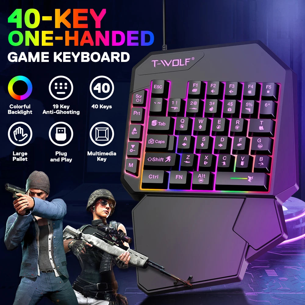 Wired One-Handed RGB Mechanical Gaming feel Keyboard, Mecha Membrane 40 Keys USB Professional Gaming Keypad Multimedia buttons