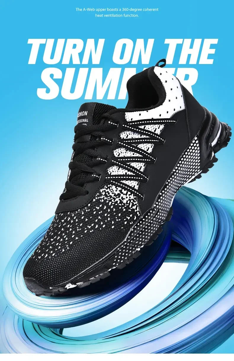 Športová obuv s hrubou podrážkou, mládežnícka sieťovaná priedušná bežecká obuv, trendová jarno-letná kórejská obuv vo veľkých veľkostiach, čierno-biela obuv na chôdzu