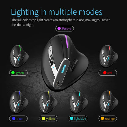 ZELOTES F36 Vertical Wireless Mouse Bluetooth Ergonomic Mice Rechargeable Programmable Gaming Mouse 2.4G 2400DPI for Laptop PC