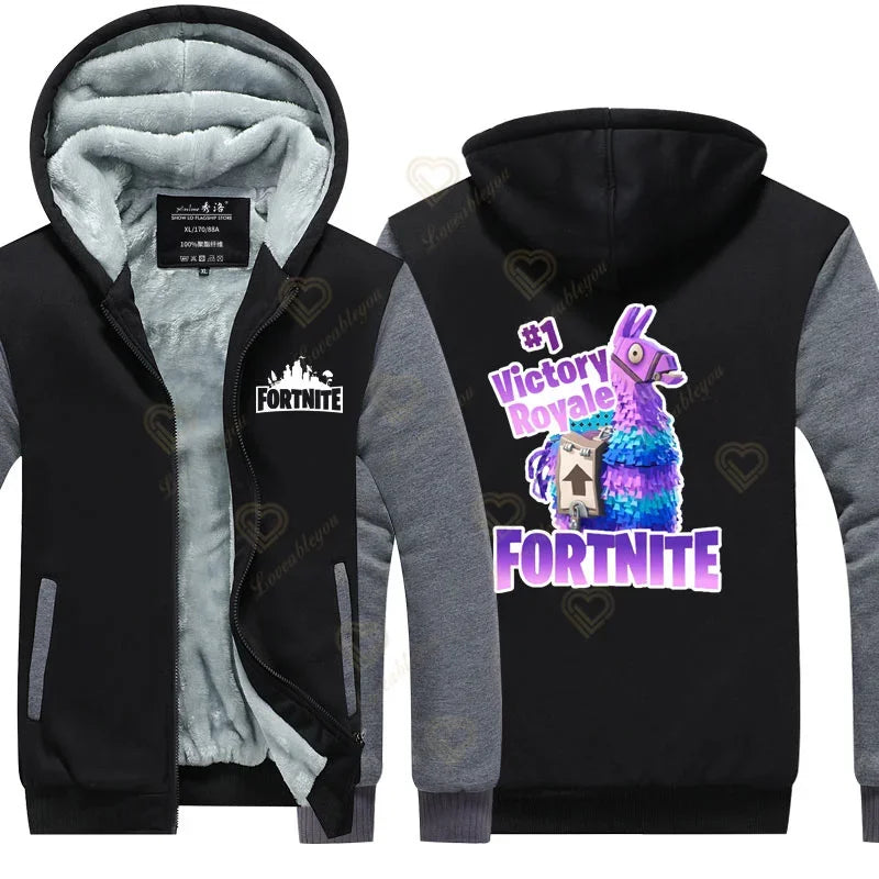 Winter Warm Fortnite Luminescent Hoodies Men Women Game Cosplay Sweatshirts Thick Fleece Zipper Couple Jacket & Coat