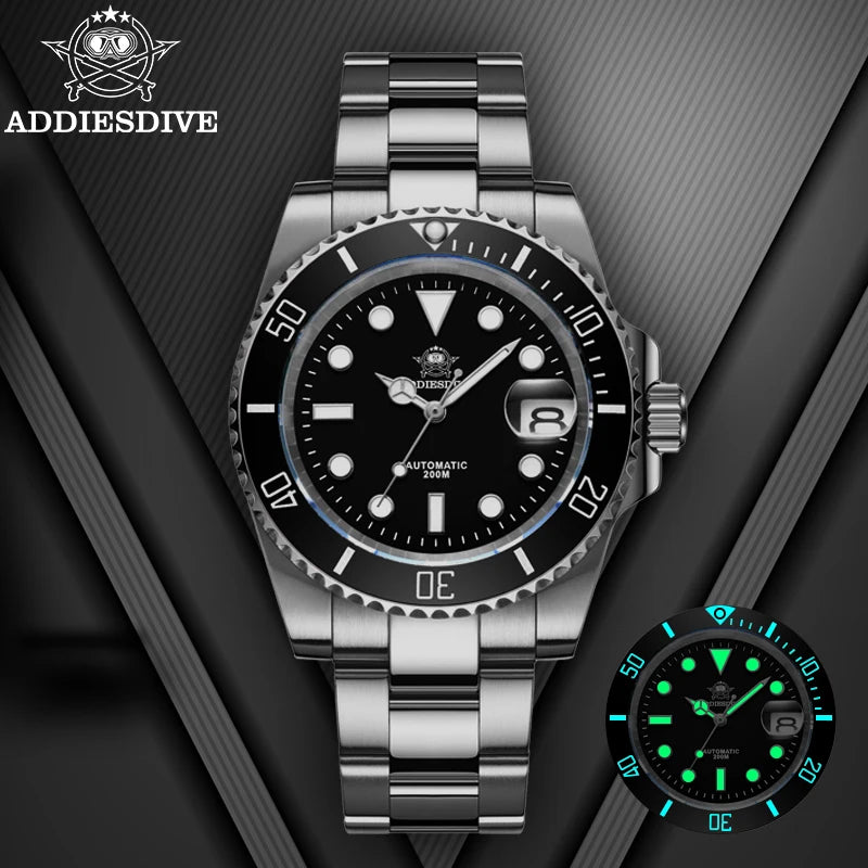 ADDIESDIVE Luxury Men's Automatic Watch 8215 Mechanical Watch BGW9 Luminous Sapphire Glass Diver's Watch Men Analog Watch AD2503