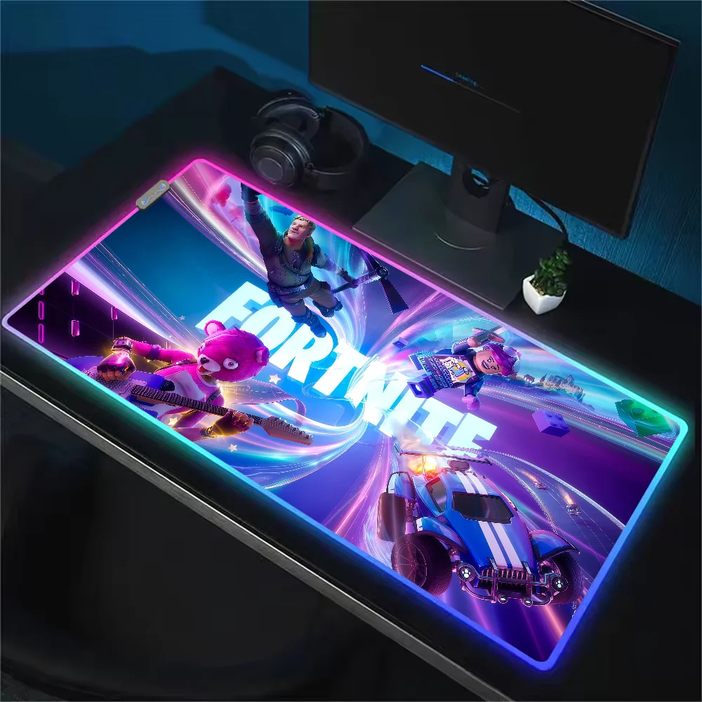 Game F-Fortnite Survival Battle Mauspad mit RGB-LED-Beleuchtung, rutschfester Gummibasis, wasserdicht, für Büro, PC und Zuhause, große USB-Gaming-Schreibtischmatte