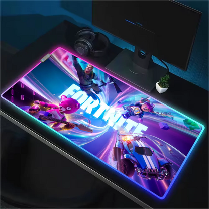 Game F-Fortnite Survival Battle Mauspad mit RGB-LED-Beleuchtung, rutschfester Gummibasis, wasserdicht, für Büro, PC und Zuhause, große USB-Gaming-Schreibtischmatte