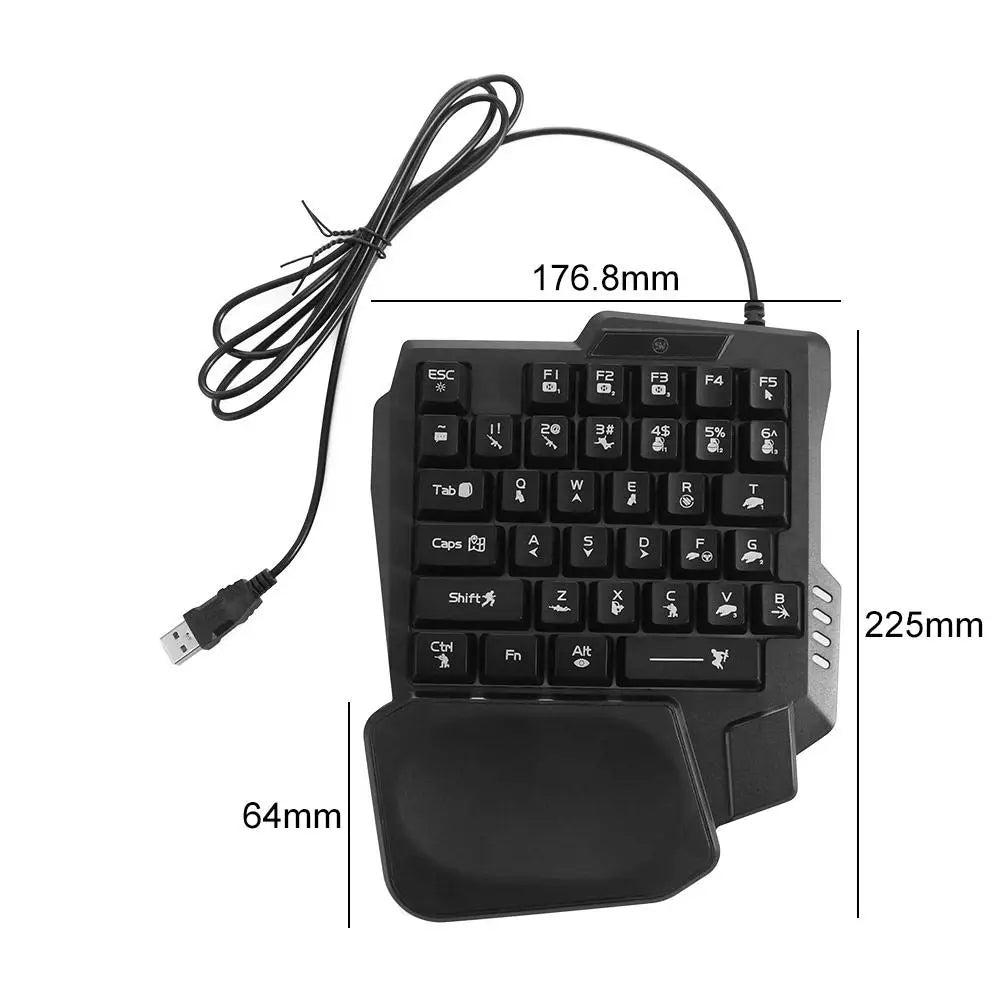 USB Single Hand Keyboard Luminous Ultra-slim One Handedly Keyboard 3 Color Backlight 35 Keys Gaming Mechanical Keyboard Laptop