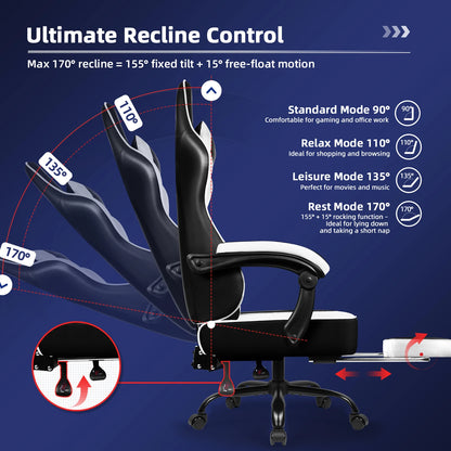 AUTHMIC Gaming Chair Ergonomic Reclining Office Chair with Adjustable Lumbar Support & Headrest High-Back PC Gamer Adults Teen