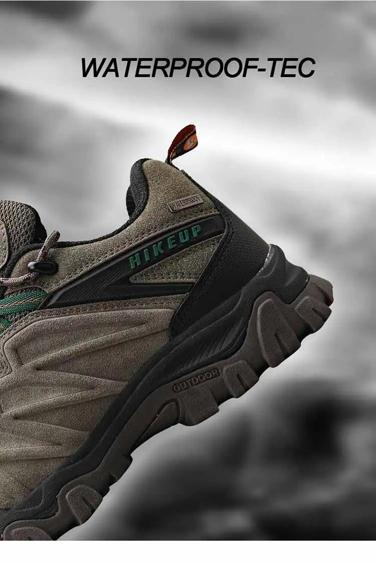 HIKEUP High-Quality Leather Hiking Shoes, Durable Outdoor Sport Men Trekking Leather Shoes, Lace-Up Climbing Hunting Sneakers