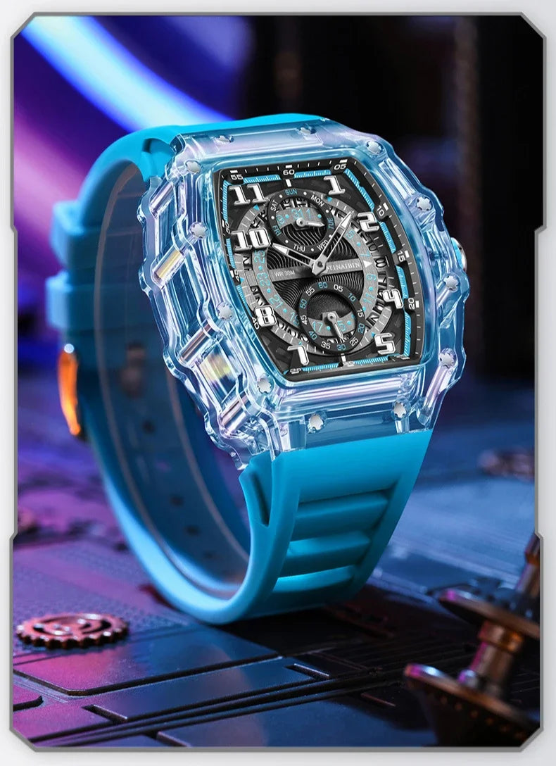 Unique Blue Fashion Brand Men's Watches Silicone Strap Waterproof Out Door Sport Military Watches for Men Multi Function Luxury