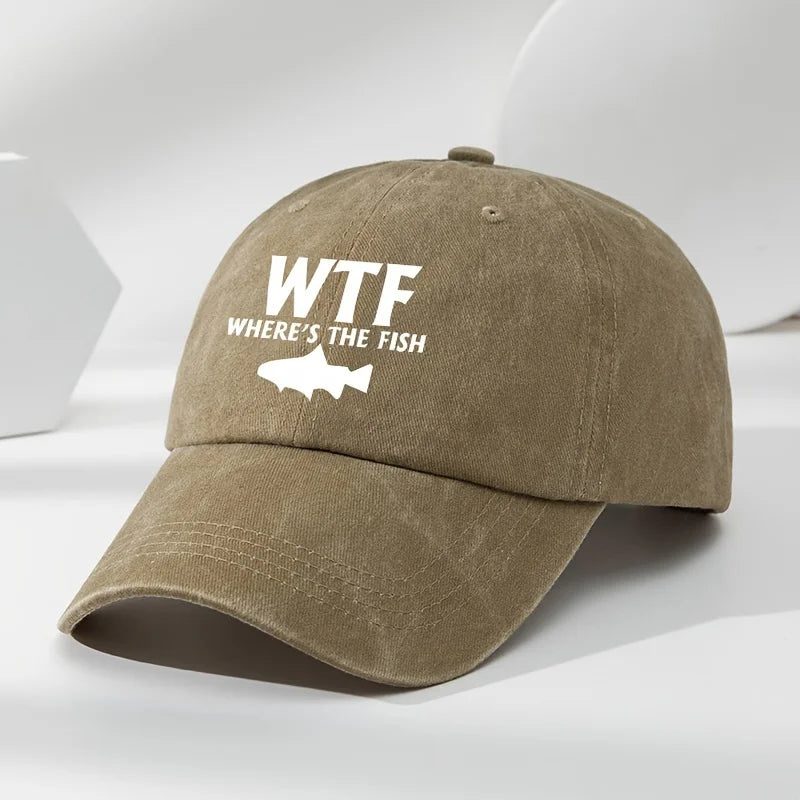 WTF fish print outdoor men's washed baseball cap retro duckbill cap sports casual baseball cap