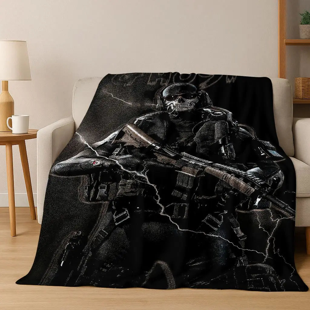 Classic Game Call of Duty Ghost Simon Cartoon Art Flannel Blanket,Cozy Soft Throw Blanket for Home Bedroom Bed Sofa Cover Kid