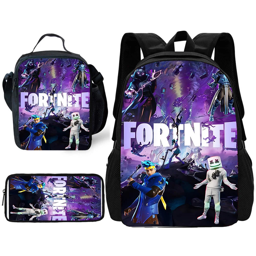Hot Game Child School Backpack with Lunch Bags, Design-F-FortniteS Pencil Bags, School Bags for Boys Girls Best Gift