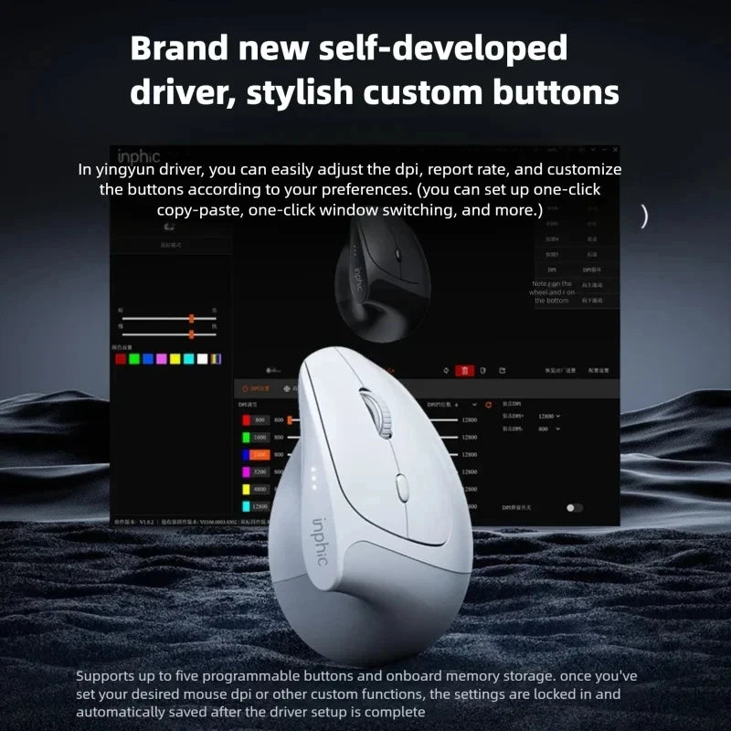 Ratón inalámbrico vertical Inphic X9 PRO con carga rápida Type-C, ergonómico y silencioso, para oficina, portátil, PC, ordenador y gaming