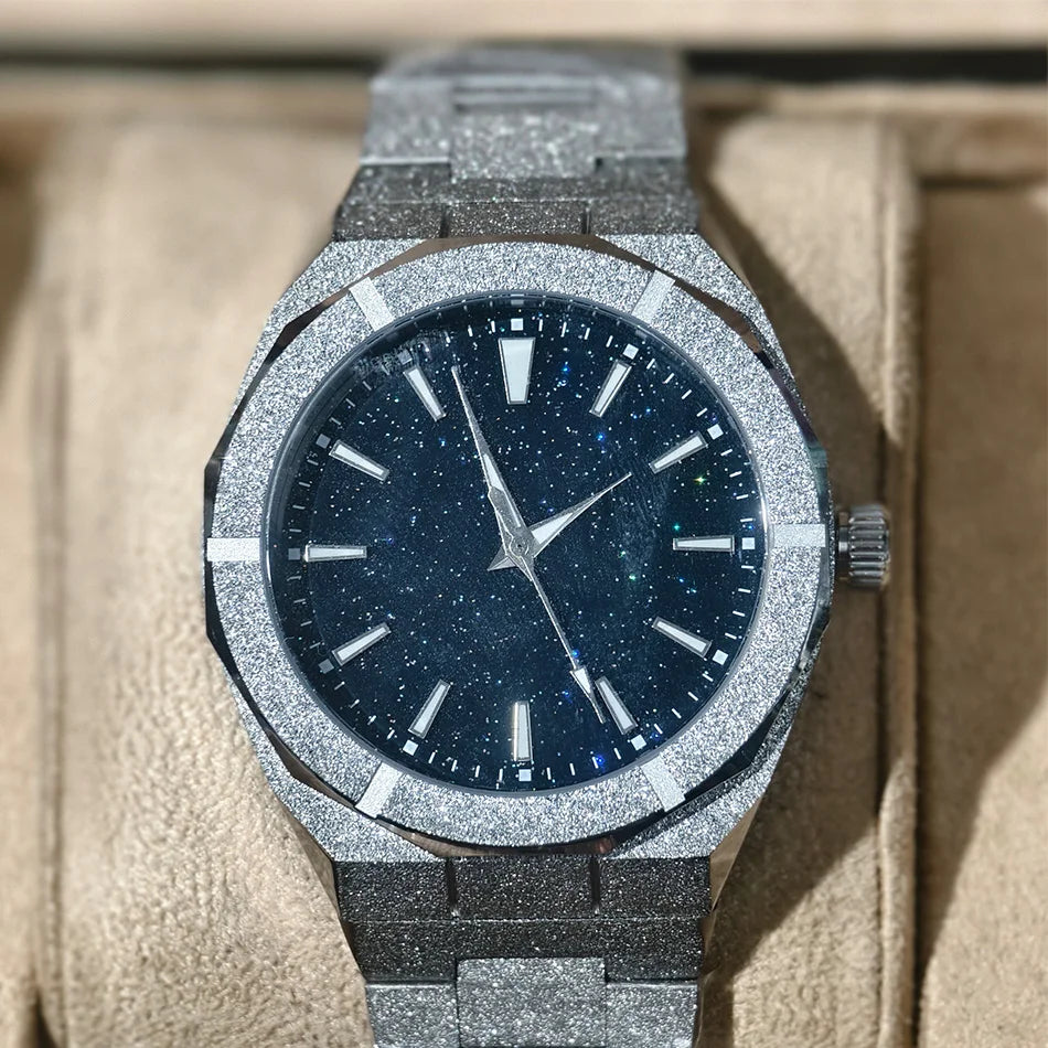 Men's wristwatch Starry Frosted Men Quartz Watch Fashion And Luxury Gentleman Watches Golden Watch Waterproof Silver Accessories