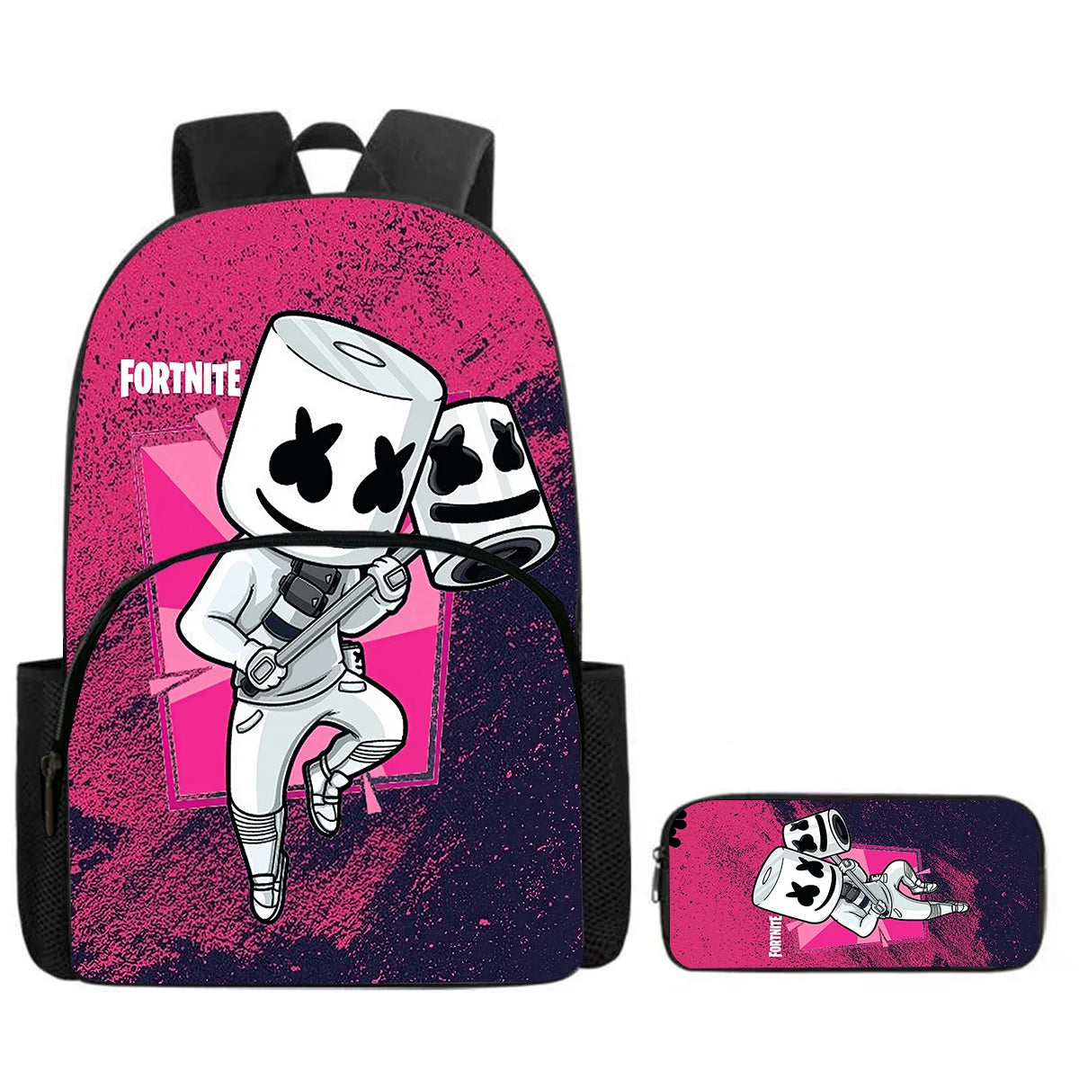 Fortnite Cartoon Backpack with Front Pocket & Pencil Case 2PCS - School Set for Boys Girls Age 5-8, Back to School Gift