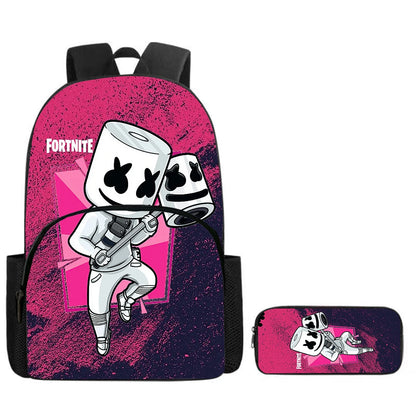 Fortnite Cartoon Backpack with Front Pocket & Pencil Case 2PCS - School Set for Boys Girls Age 5-8, Back to School Gift