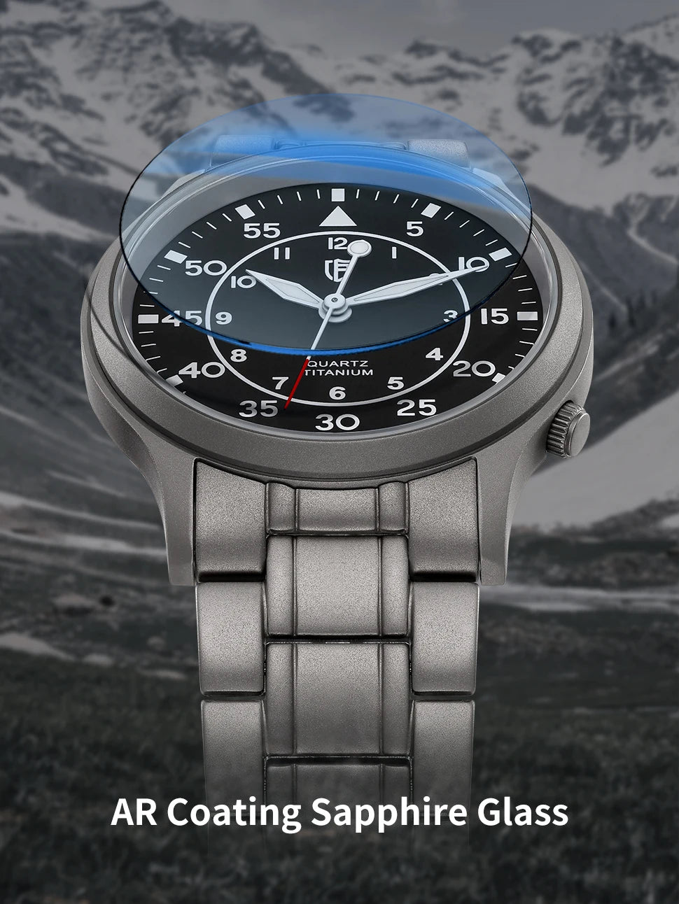 BERNY Titanium Men Quartz Watch AR Coating Sapphire Fashion Wristwatch Luminous VH31 Ultra-thin Wristwatch Waterproof 5ATM Watch