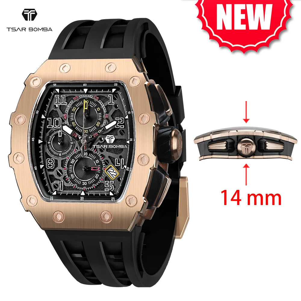 TSAR BOMBA Neue TB8204 Uhr für Herren, Japanisches Quarz-Chronographenwerk, 50M wasserdichte Armbanduhr, modische Sportuhr, luxuriöses Geschenk für Herren