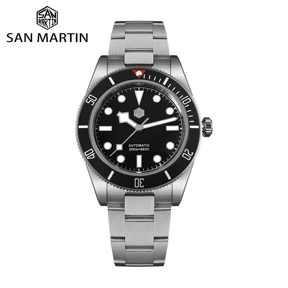 San Martin 40mm Retro Luxury Diver Watch NH35 Automatic Mechanical Watches for Men with Sapphire 200m Waterproof Luminous SN0008