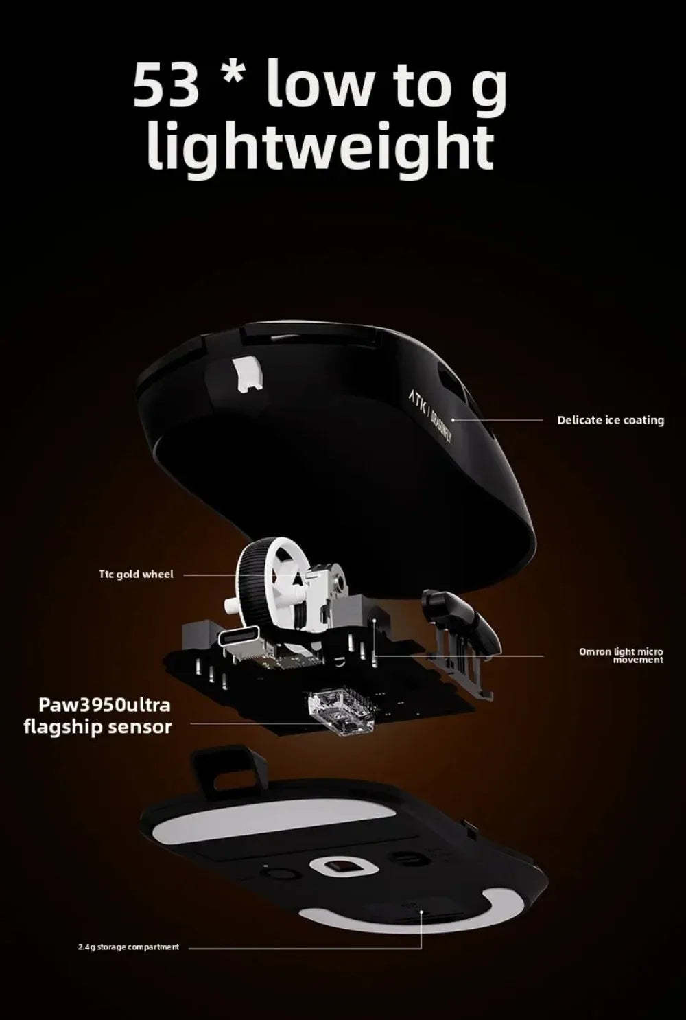 ATK Dragonfly A9 kabellose Bluetooth-Gaming-Maus, ergonomisches Design, schnelle Reaktion, PAW3950 Ultra, 800mAh, leicht, 8KHz, E-Sports