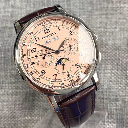 Automatic Watch for Men Multifunction Date Day Month Year 316L Mechanical Men's Watch Polished Case Day/Night Indicator 42mm