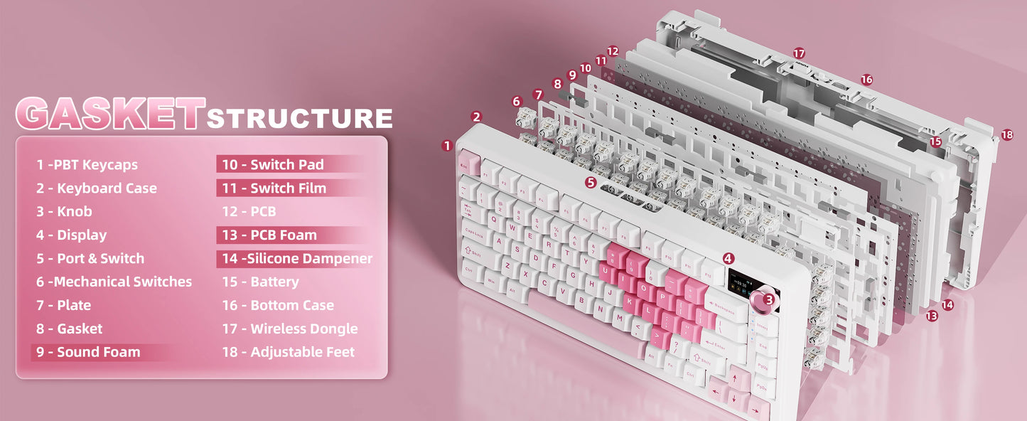 YUNZII B75 PRO MAX Wireless Mechanical Keyboard, QMK/VIA Custom 75% Gaming Keyboard with Screen&Knob, Creamy Sounds for Win/Mac