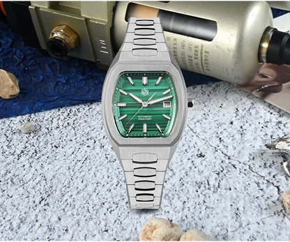 San Martin 39.5mm Tonneau Luxury Men Watch Mineral Dial Casual Sports PT5000 SW200 Automatic Mechanical Sapphire Luminous SN0145