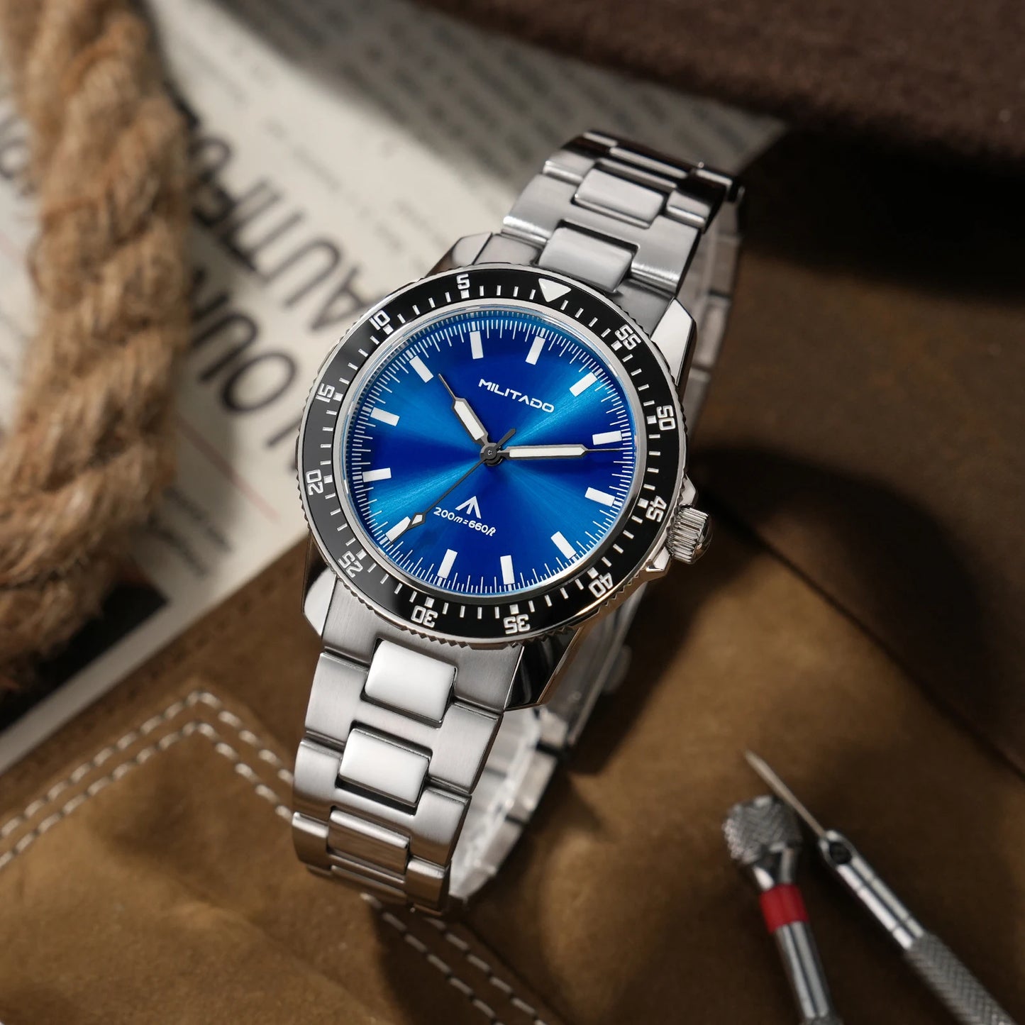 MILITADO ML25 VH31 Sweep Second Quartz Watch Men Swiss Ronda 515 Movement 200m Sapphire Crystal Ceramic Bezel 316L Steel Watches