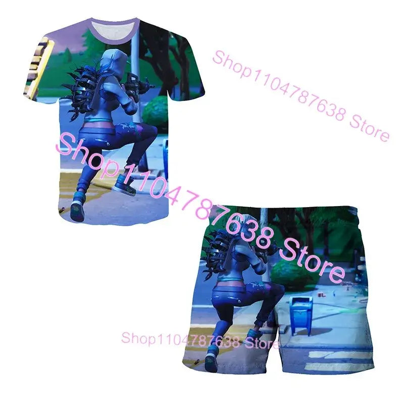 2PCS Suits F-Fortnite Victory 3D T-shirt Shorts Kids Tops Girls Boys Battle Royale Clothes Harajuku Tees Hero Children T-Shirt