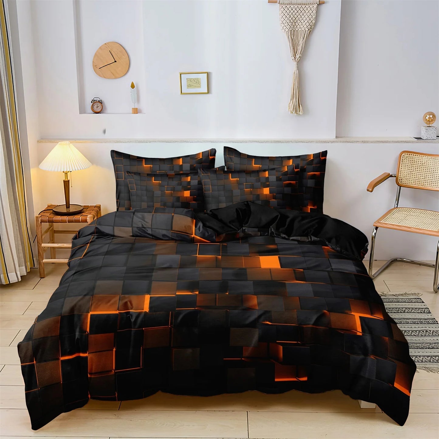 3pcs Luxurious Geometric Grid Plaid Print Soft Comfortable Duvet Cover Bedding Set Included 1*Duvet Cover & 2*Pillowcases