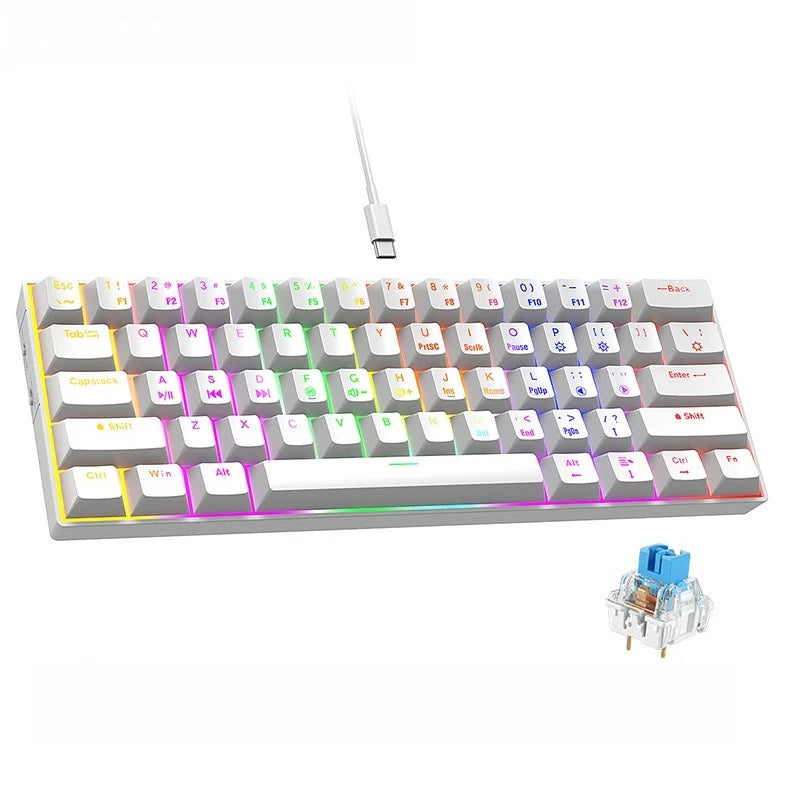 60% mechanical keyboard 61 key wired luminous gaming keyboards Gamer teclado para computadora pc ergonomic black white key board