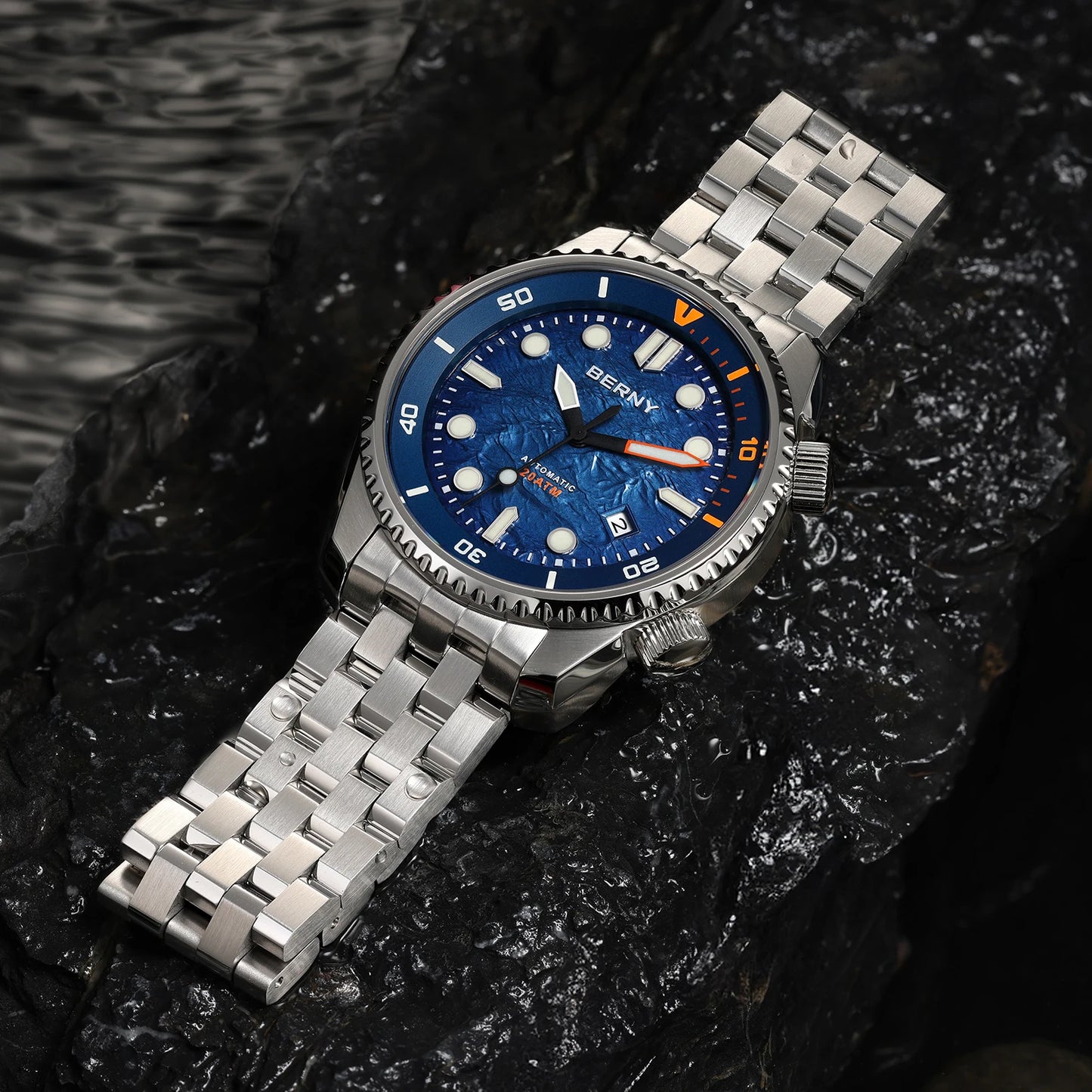 BERNY Diver Automatic Watches Men's Luxury Sapphire 316L Stainless Steel Mechanical Watch 42MM 200M Waterproof Diving Men Watch