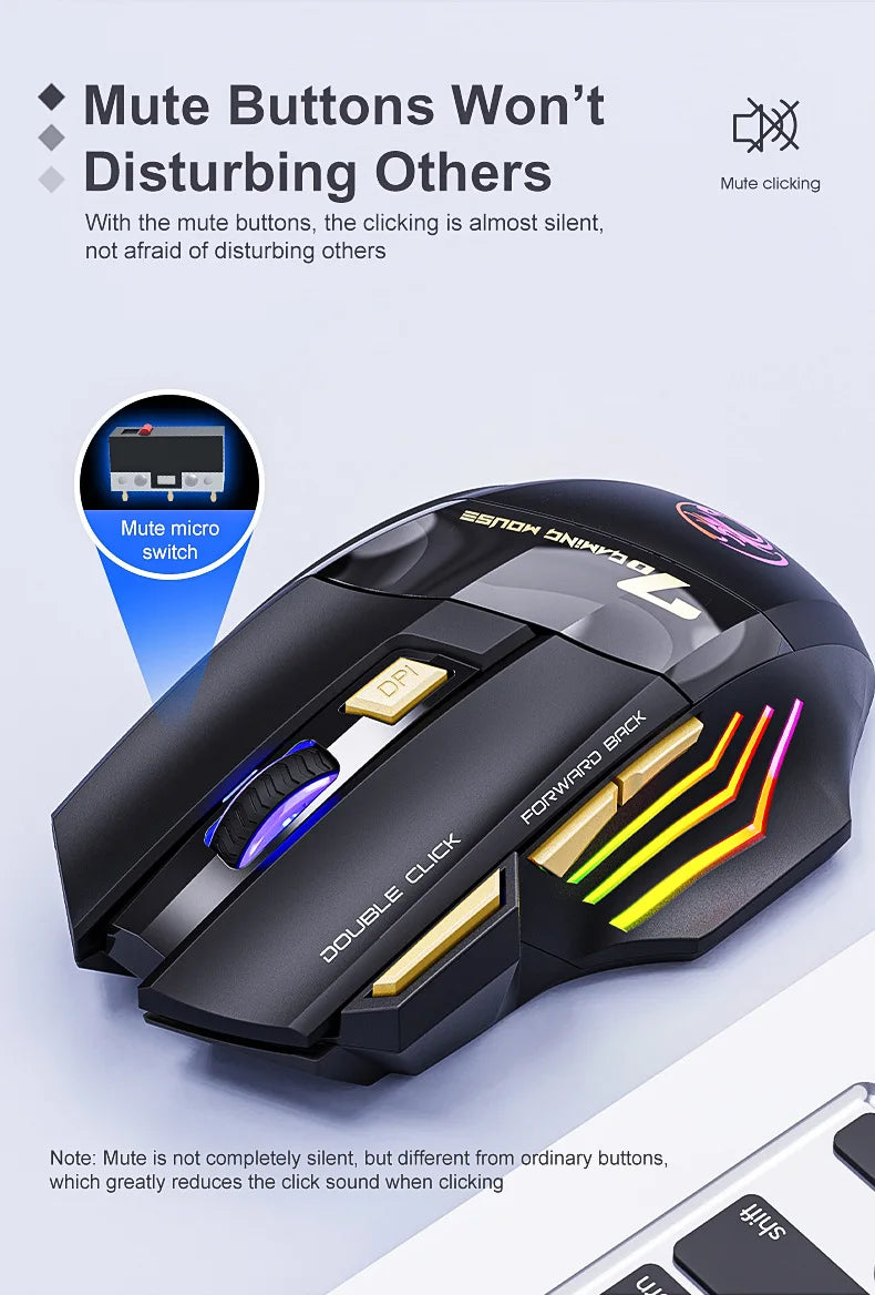 Wireless Gaming Mouse USB IMICE GW-X7 3200DPI Dual Mode Rechargeable 7 Keys 2.4GHz Silent Mouse Bluetooth 7-color Breathing LED