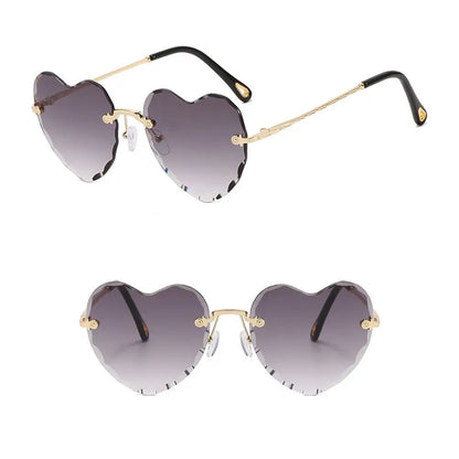 Heart Sunglasses Rimless Metal Frame Heart Shaped Sunglasses Gradient Lens Love Heart SunGlasses Women Eyewear UV400 Protection