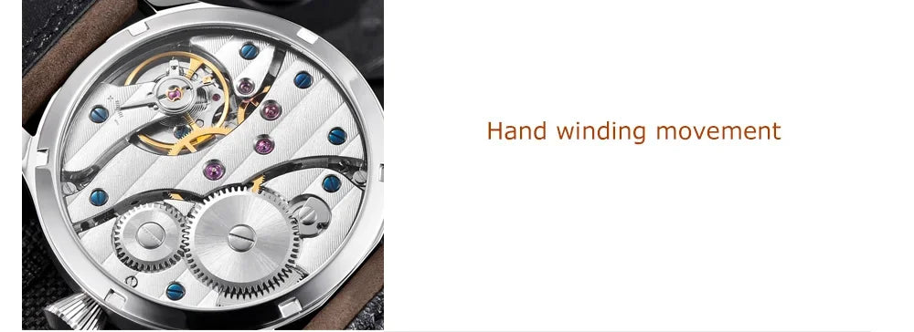Corgeut 44mm Leather Luminous Mechanical Hand Winding Watch For Men 17 Jewels ST3600 Seagull 6497 Movement Sport Wristwatches