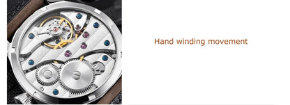 Corgeut 44mm Leather Luminous Mechanical Hand Winding Watch For Men 17 Jewels ST3600 Seagull 6497 Movement Sport Wristwatches