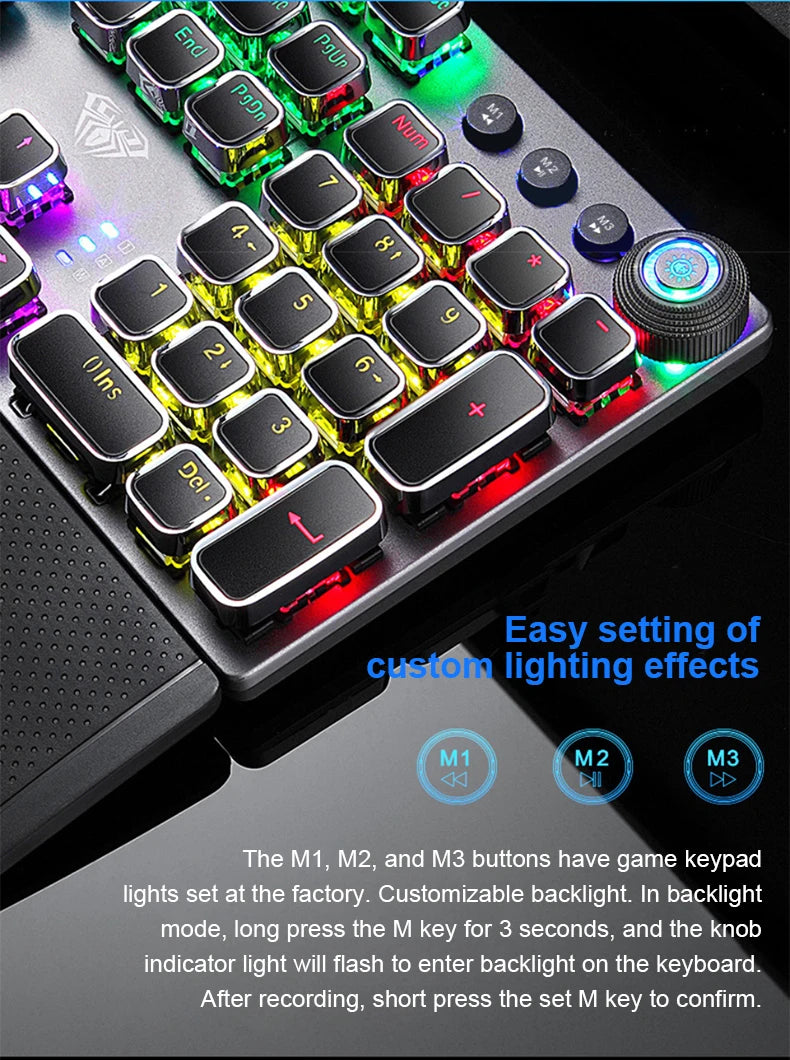 Teclado Mecânico AULA F2088 com Fio para Gaming, Botão Multifuncional, 104 Teclas, Retroiluminação Magic, Programação Macro, Compu