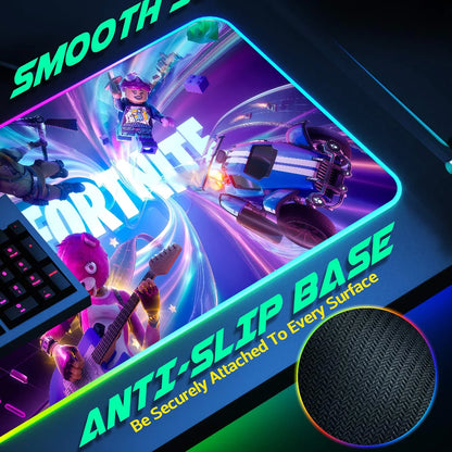 Game F-Fortnite Survival Battle Mauspad mit RGB-LED-Beleuchtung, rutschfester Gummibasis, wasserdicht, für Büro, PC und Zuhause, große USB-Gaming-Schreibtischmatte