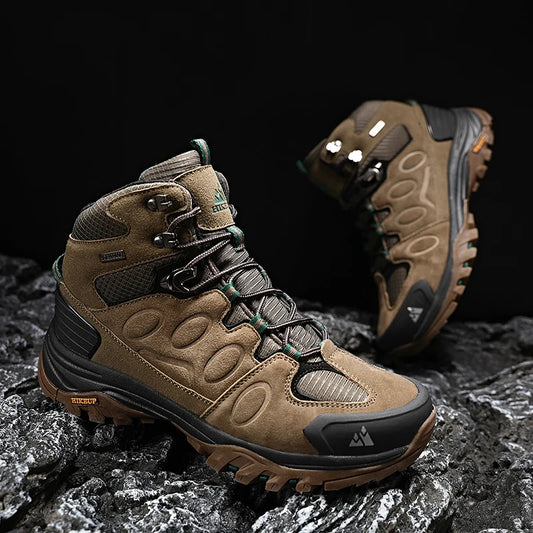 HIKEUP High-Top Men Hiking Boots Winter Outdoor Shoes Lace-Up Non-slip Outdoor Sports Casual Trekking Boots Men Waterproof Suede